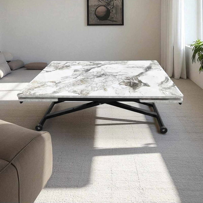 Hanah Home Yan Mesa de Comedor Extensible Mármol Blanco y Negro